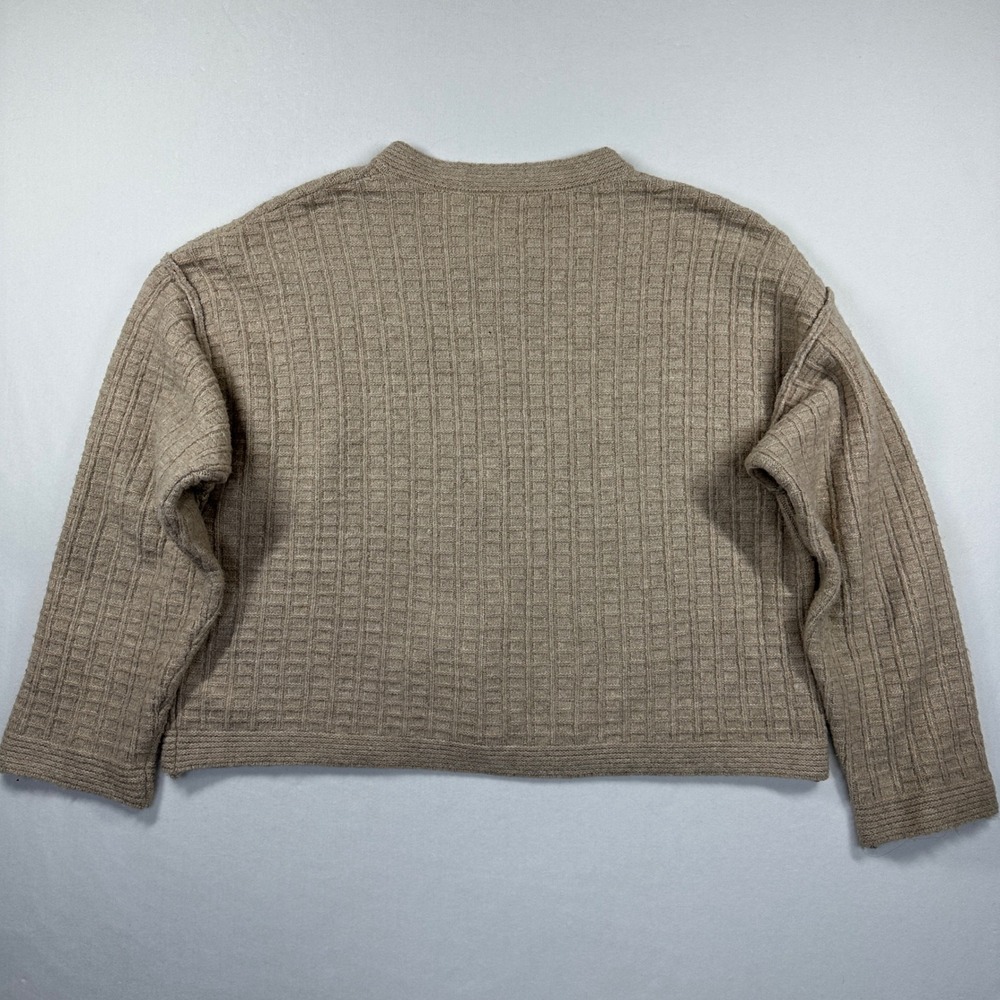 Max Studio London Textured Wool Blend Waffle Knit Cardigan Sweater XL Beige Boho - Picture 3 of 11